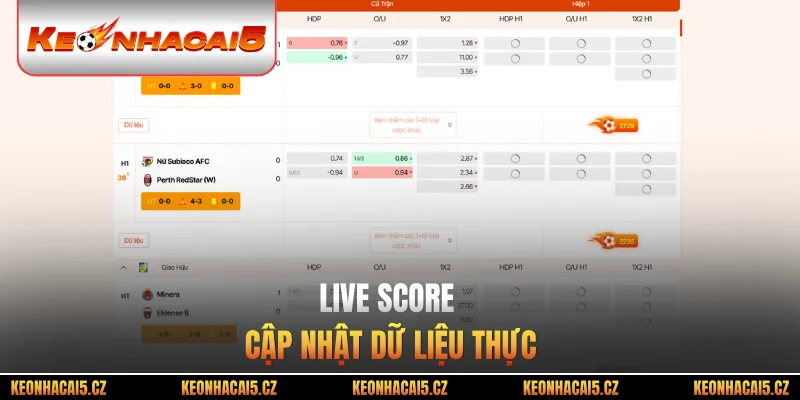Live score cập nhật dữ liệu thực