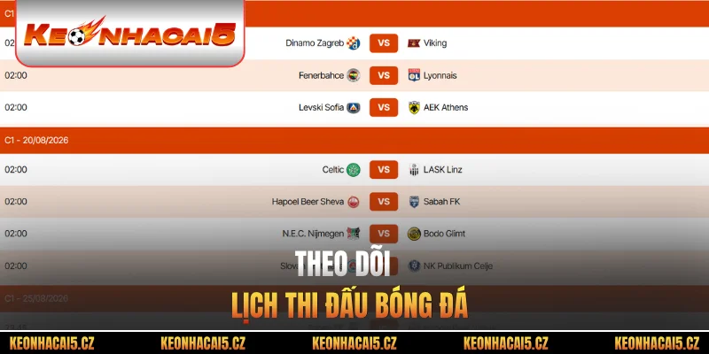 Theo dõi lịch thi đấu bóng đá